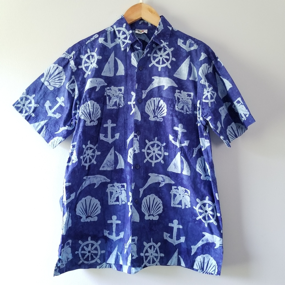 Rum Reggae Hawaiian Shell Dolphing Shirt Small